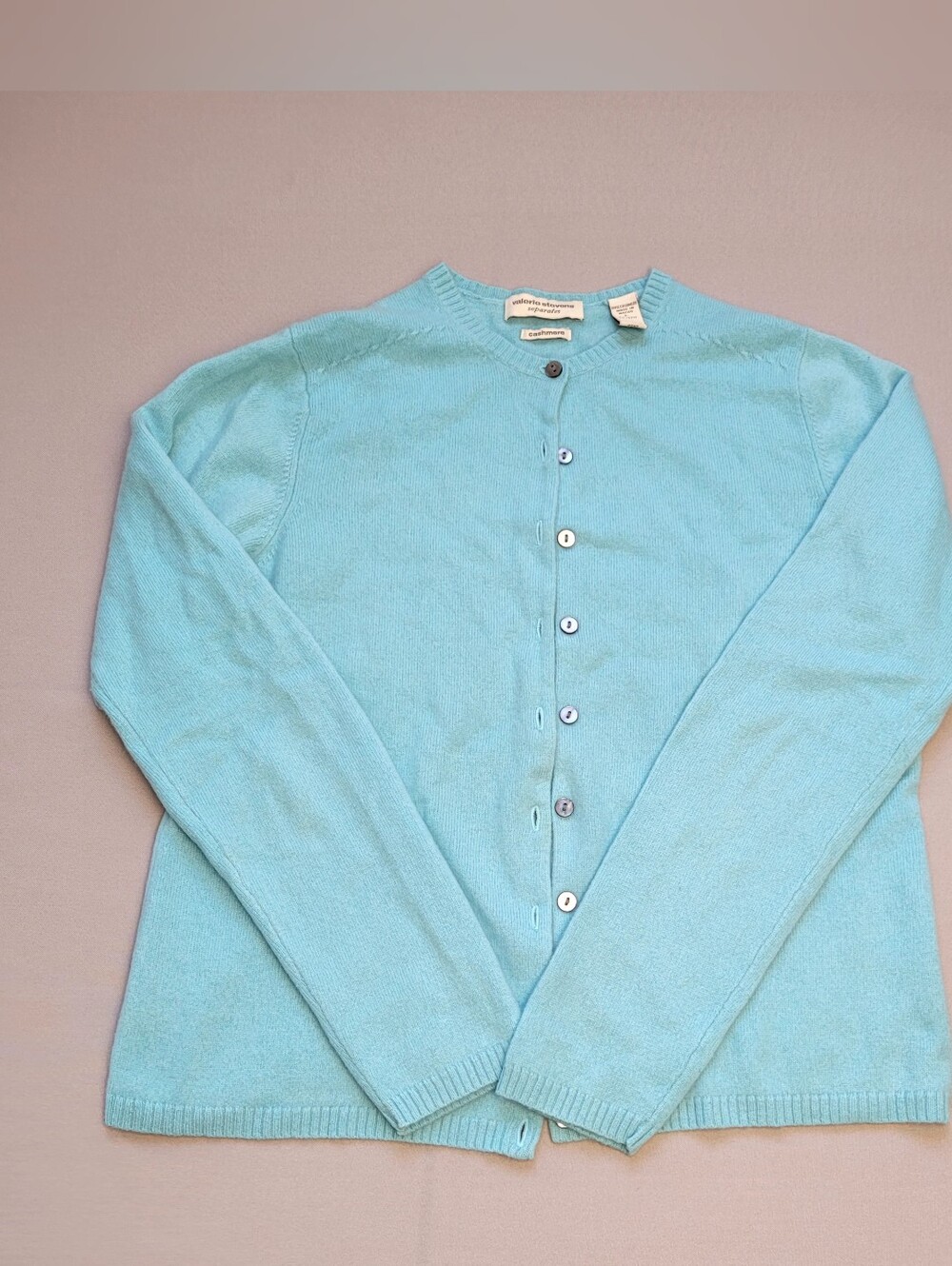 Valerie Stevens Separates 100% Cashmere Cardigan Women’s L Aqua Blue Button